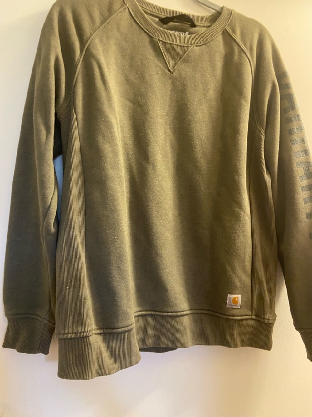 Carhartt Olive Crewneck Sweatshirt with Sleeve Logo - Picture 6 of 7